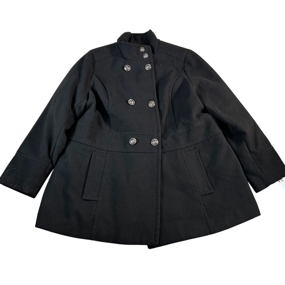 Liz Claiborne Black Double Breasted Peacoat Jacket Plus Size 1X Stand Collar